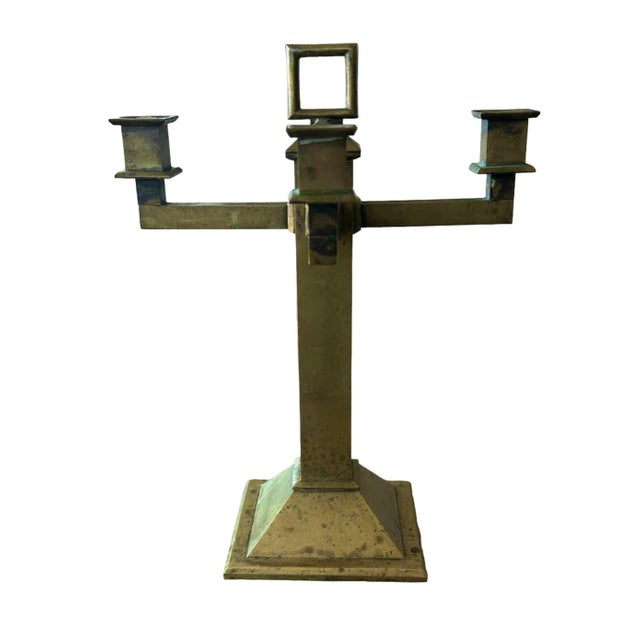 Brass Early 19th Century Modernist Candelabrum in Heavy Brass For Sale - Image 8 of 10