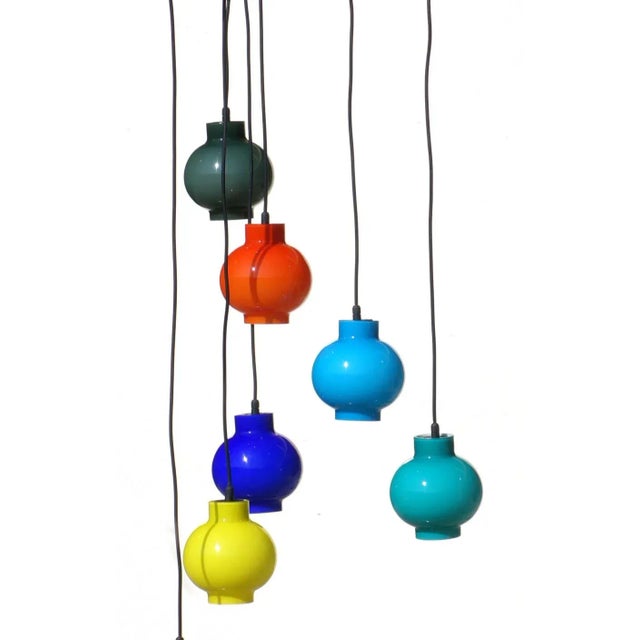 Metal Italian Colored Glass Ceiling Lamp, 1950s For Sale - Image 7 of 8
