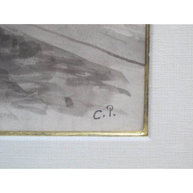 The School of Paris Camille Pissarro Signed Original Framed Ink Wash & Sketch Paysage For Sale - Image 3 of 6