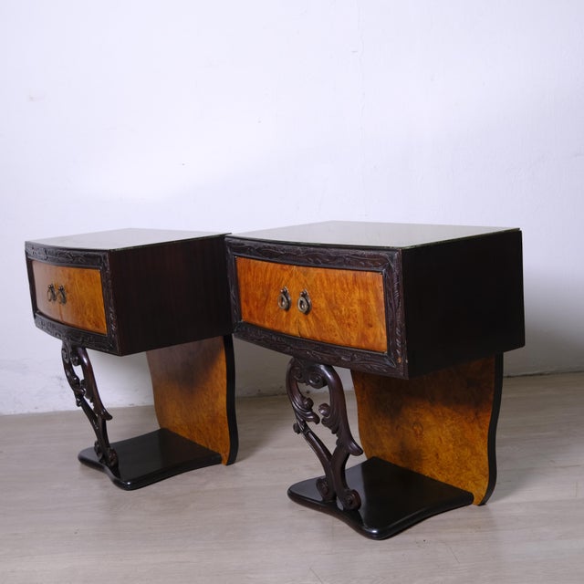 Vintage Art Deco Style Bedside Tables in Briar Root and Glass Shelf, 1940s, Set of 2 For Sale - Image 15 of 18