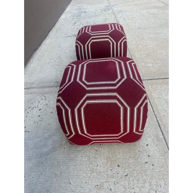 Textile Late 20th Century Sculptural Waterfall Ottomans, Inspired by Karl Springer, in Rich Burgundy Designer Fabric - Set of 2 For Sale - Image 7 of 9