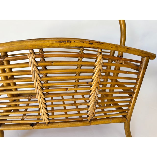 Late 20th Century Vintage Bent Bamboo & Rattan Magazine Rack With Hand-Braided Wicker, Mid-Century For Sale - Image 5 of 13