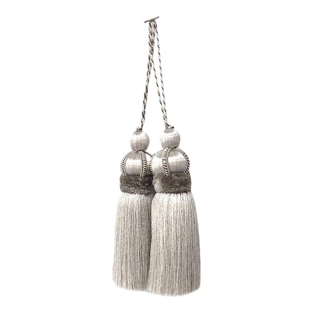 Silver Key Tassels With Cut Ruche - a Pair For Sale
