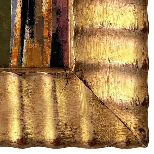 2020s Contemporary Abstract "Jewel" Oil Painting in Vintage Gold Ripple Frame For Sale - Image 5 of 6