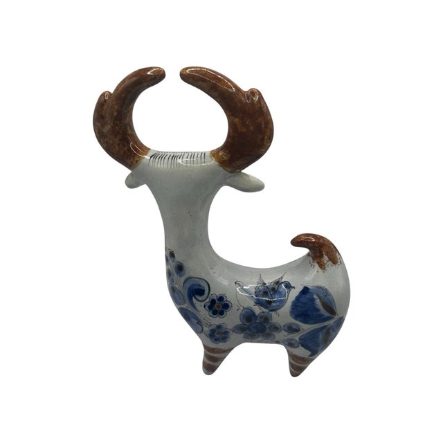 1970s Vintage Mexican Folk Art Pottery Hand-Painted Ceramic Antelope Figurine For Sale - Image 5 of 12