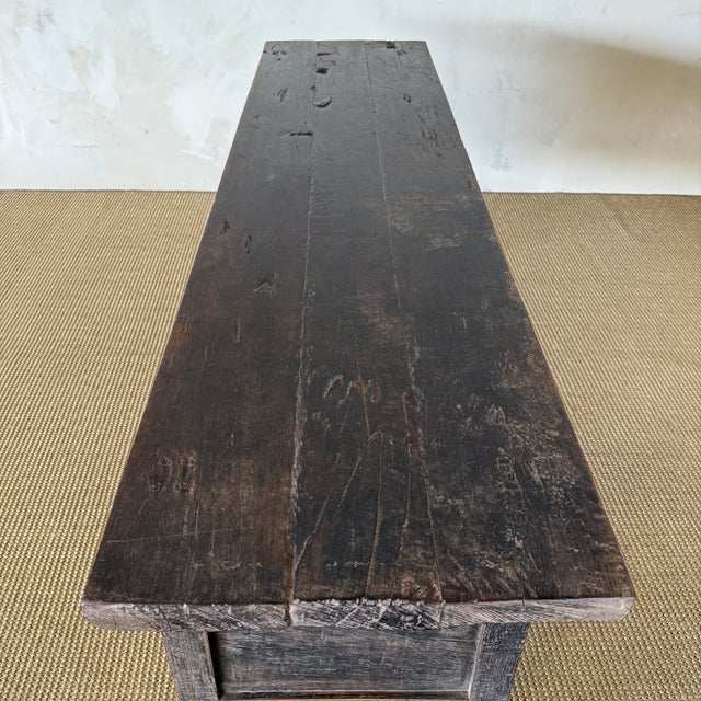 Early 20th Century Antique Elm Wood Console With Painted Finish 7 Drawers 74" For Sale - Image 5 of 14