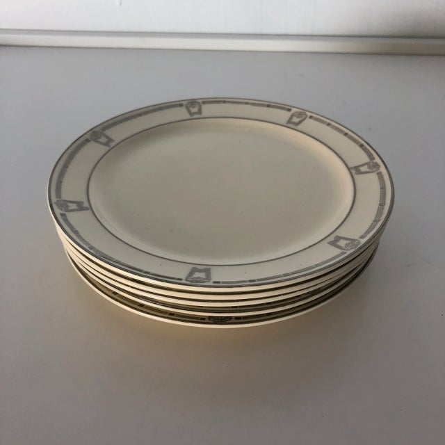 Vintage Art Deco Style Cream & Silver Colors Set of 5 Bread Plates 6.25"D X 50" ,makers mark reads " Taylor Smith U.S.A...