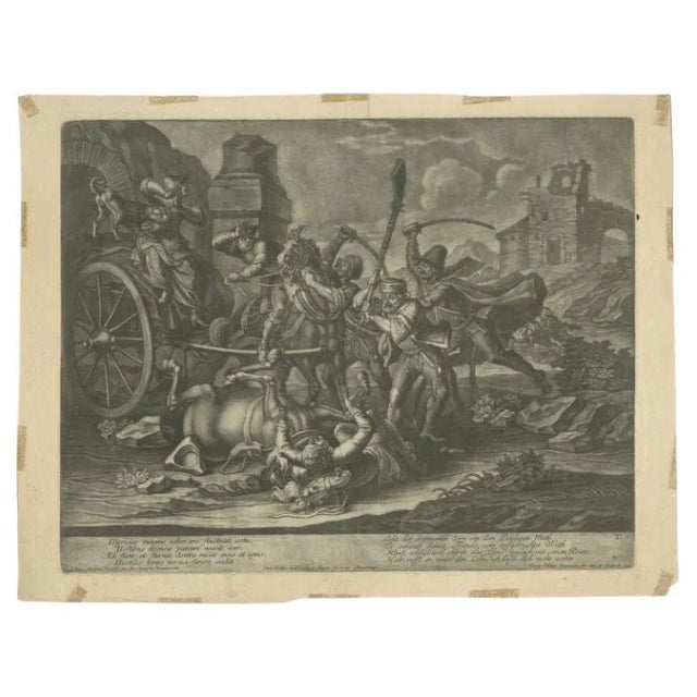 Antique print titled 'Illyricus magno veles irae fluctuat cestu (\.)'. Mezzotint of travellers being robbed by bandits....