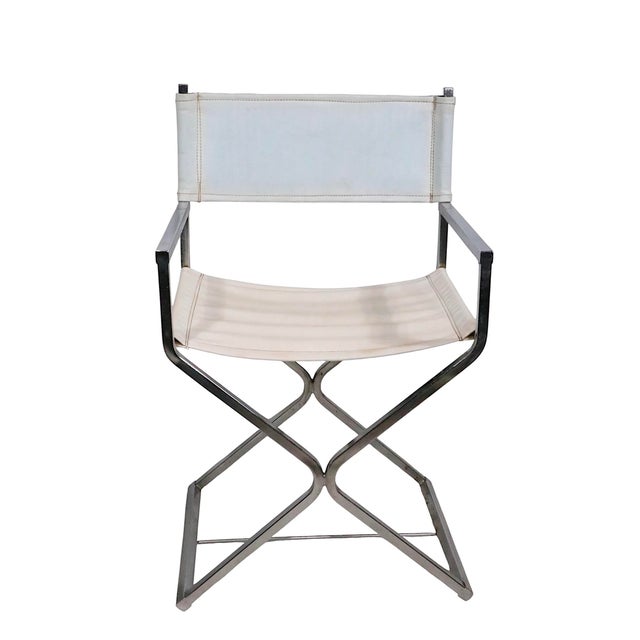 Virtue Mid 20th Century Hollywood Regency Chrome and Vinyl Directors Chairs In For Sale - Image 4 of 18