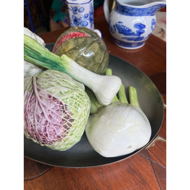 Set of 6, Vintage Ceramic Vegetable and Metal Basket Set For Sale In Atlanta - Image 6 of 11