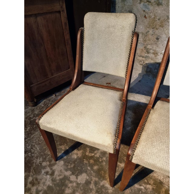 Mid-Century French Walnut Dining Chairs in Light Taupe Upholstery, 1950s, Set of 5 For Sale - Image 11 of 18