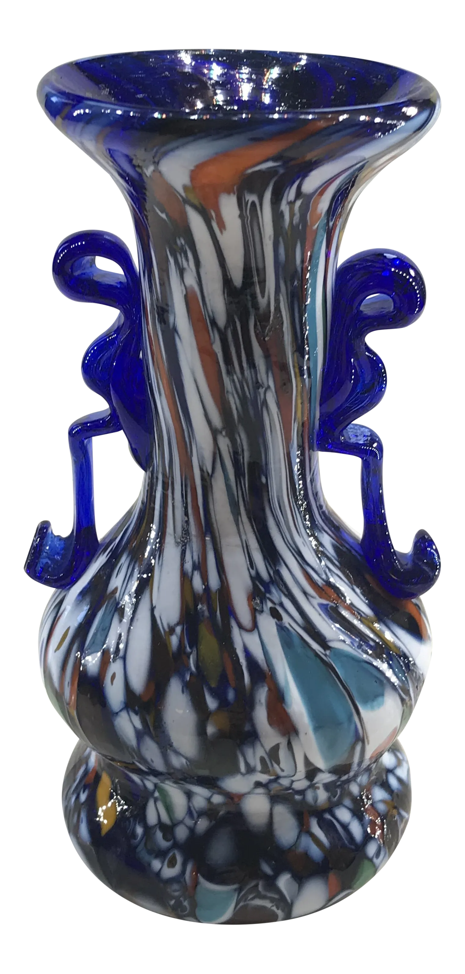 1920-1930s Blue Murano Glass Vase From Toso Double Round Base