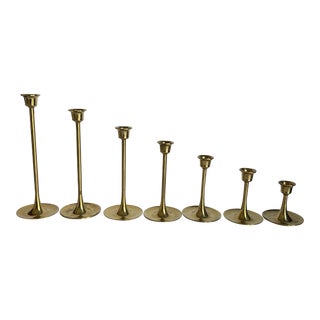 Mid-Century Brass Tulip Style Candlesticks- Set of 7 For Sale