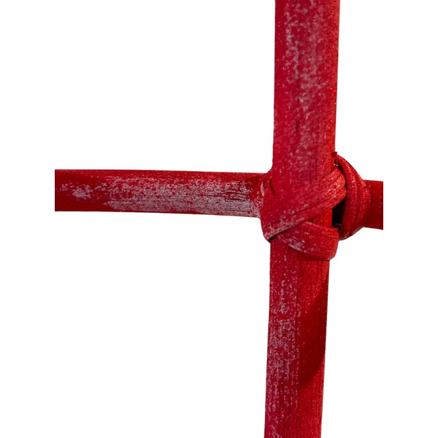 Vintage Lacquered Raspberry Red Mid Century Rattan Bamboo Umbrella Stick Stand For Sale - Image 13 of 13