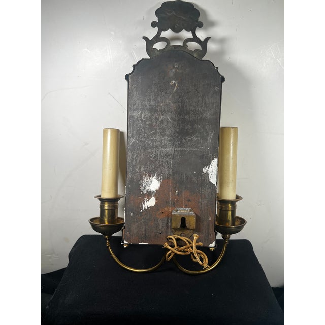 Brass Vintage Brass Double Arm Hardwired Wall Sconce With Mirror For Sale - Image 8 of 9