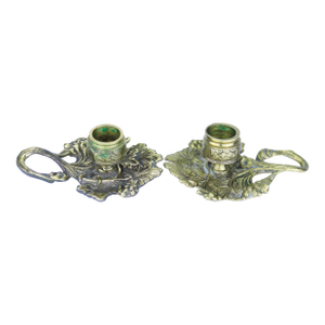 Antique French Bronze Chamber Ornate Candlestick Holders - Set of 2