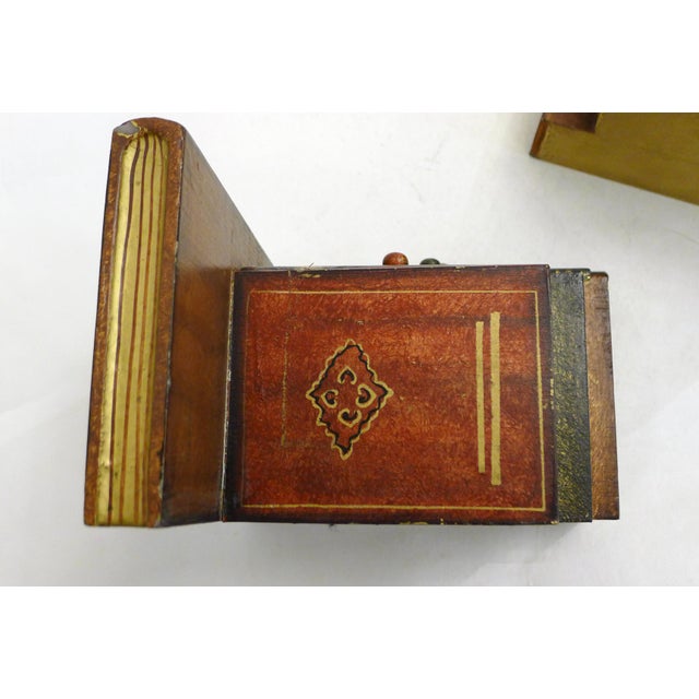 1980s Wood Bookends with Secret Boxes in Trompe L'Oeil of Stacked Books, 1980s, Set of 2 For Sale - Image 5 of 12