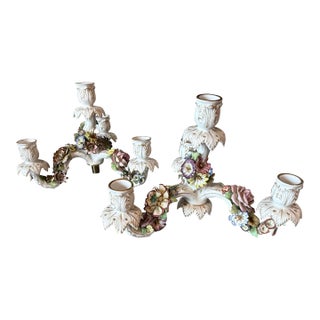 Antique Von Schierholz German Porcelain Cherub Quadruple Candelabras - Two Units For Sale