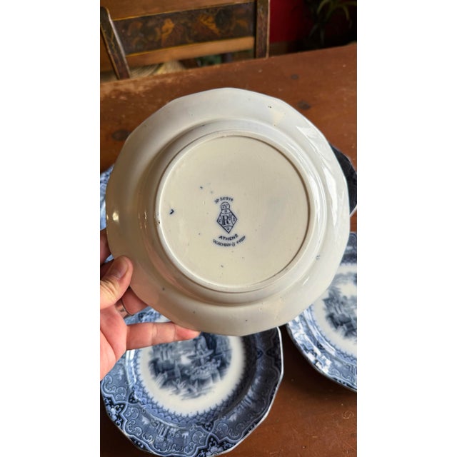 A Super Rare Set of 6 Antique Flow Black Ironstone Plates “Athens” by W. Adams, Circa 1850’s For Sale - Image 10 of 12