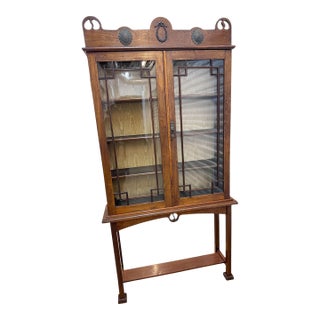 1900-1909 Edwardian William and Mary Chest on Legs China Hutch Cabinet Vitrine English European Antique Glass Doors Wood Display Vitrine For Sale