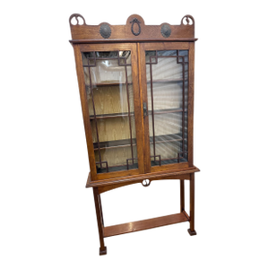 1900-1909 Edwardian William and Mary Chest on Legs China Hutch Cabinet Vitrine English European Antique Glass Doors Wood Display Vitrine