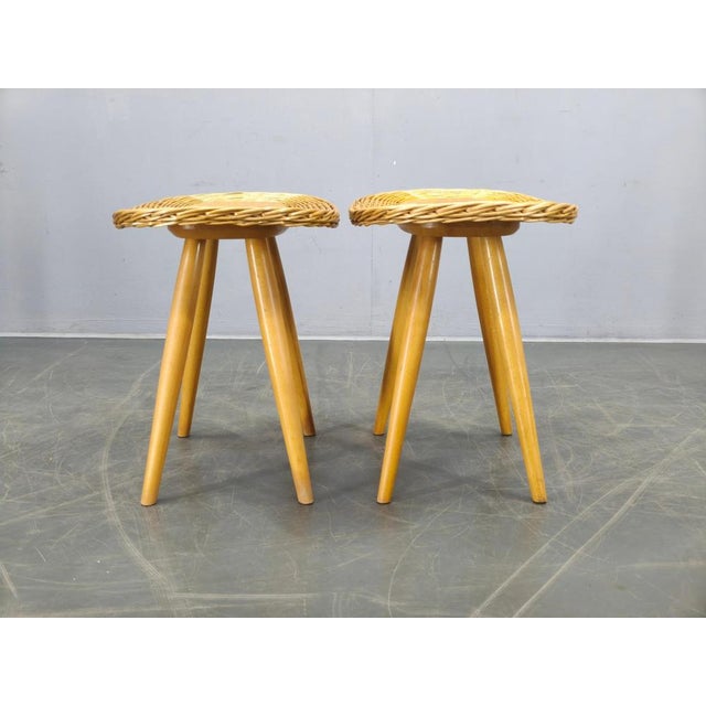 Rattan Side Tables by Jan Kalous for Uluv, 1970s, Set of 2 For Sale - Image 4 of 15