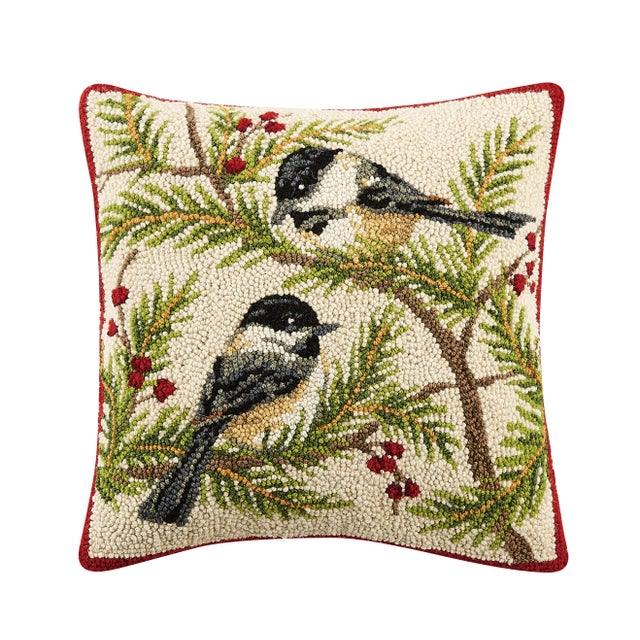 Traditional Chickadees Hook Pillow 16" x 16" For Sale - Image 3 of 3