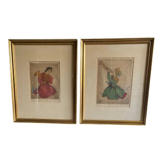 Antique Pair of Signed and Numbered Prints of Asian Figures For Sale