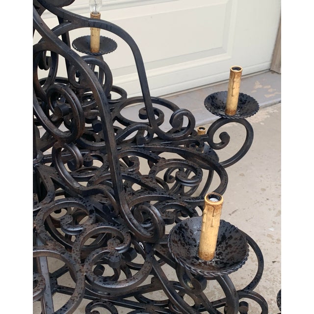 Large Black Wrought Iron Chandelier With 12 Lights For Sale - Image 9 of 9