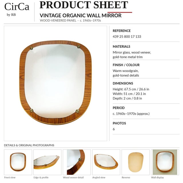 Metal Vintage Organic Wall Mirror with Wood-Veneered Panel, 1960s For Sale - Image 7 of 8