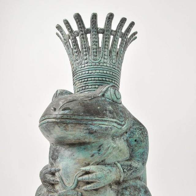 Vintage Prince Frog Outdoor Planter Statue Copper Alloy With Patina For Sale - Image 4 of 18