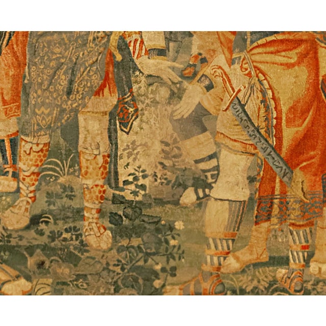 16th Century Late 16th Century Brussels Historical Tapestry, w/ Warriors Gathered in a Forest For Sale - Image 5 of 6