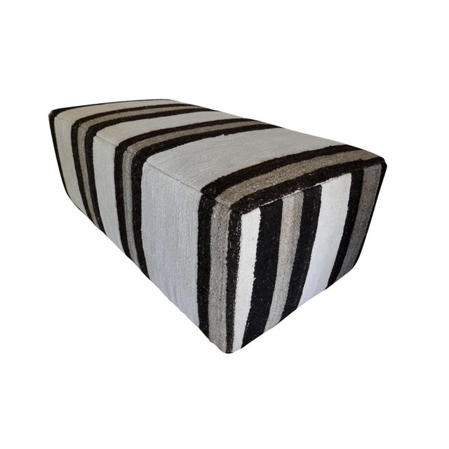 Tribal Fragments Identity Vintage Handwoven Berber Kilim Cocktail Ottoman For Sale - Image 3 of 4