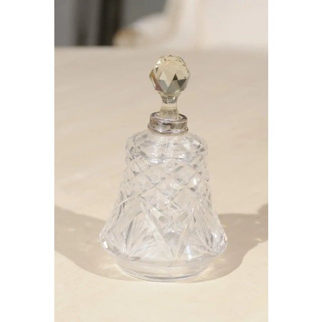 Transparent 1920s Small French Crystal Toiletry Bottle with Silver Neck & Diamond Motifs For Sale - Image 8 of 12