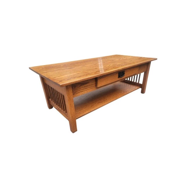 Mission Country View Amish Handcrafted Arts & Crafts Mission Oak Coffee Table For Sale - Image 3 of 10