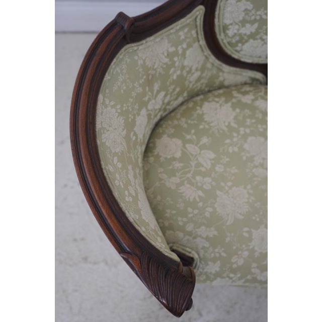 Vintage Walnut Rococo Parlor Settee W. Damask Upholstery For Sale - Image 4 of 18