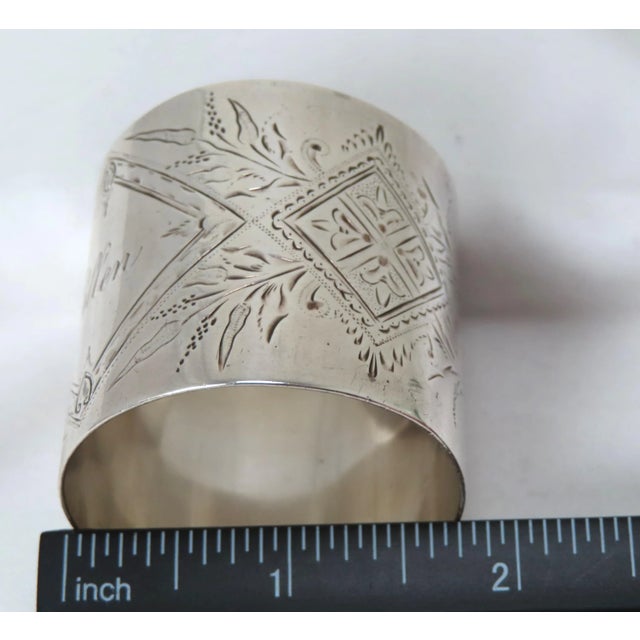 Large Antique American Victorian Engraved "Ellen" Sterling Silver Napkin Ring For Sale - Image 12 of 13