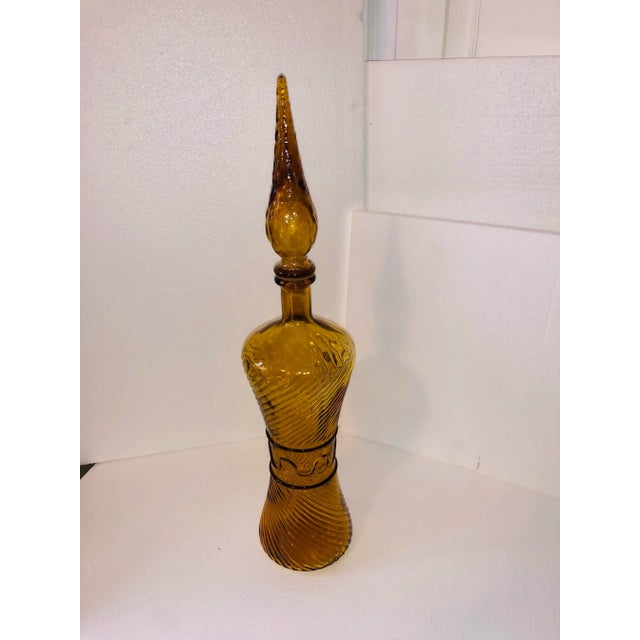 Empoli Italian Glass bottle with glass topper 22” tall and 5” at widest width