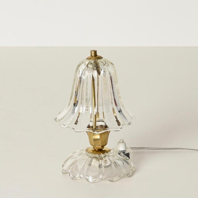 Metal Bell-Flower Murano Glass and Brass Table Lamps from Barovier, Italy, 1940s, Set of 2 For Sale - Image 7 of 16