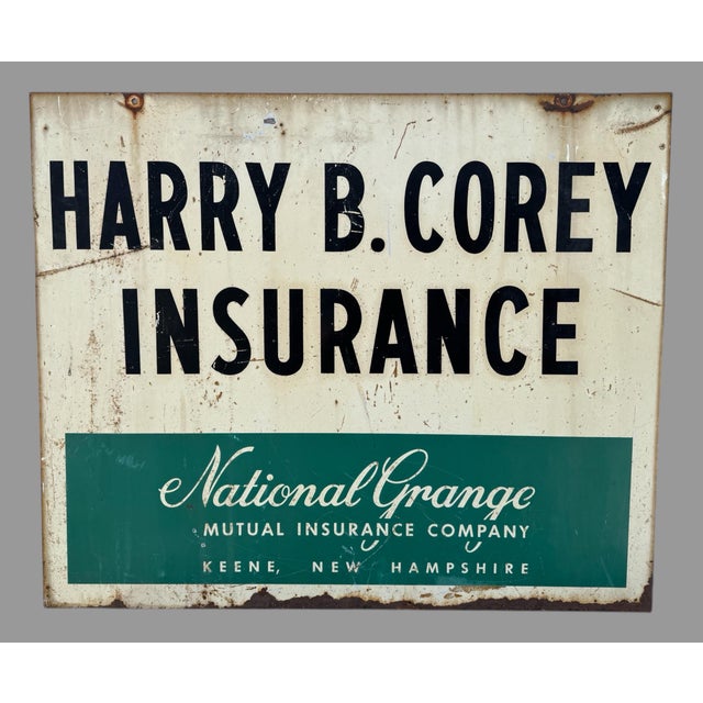 White Antique Metal Double Sided National Grange Mutual Insurance Advertising Sign 36" For Sale - Image 8 of 12