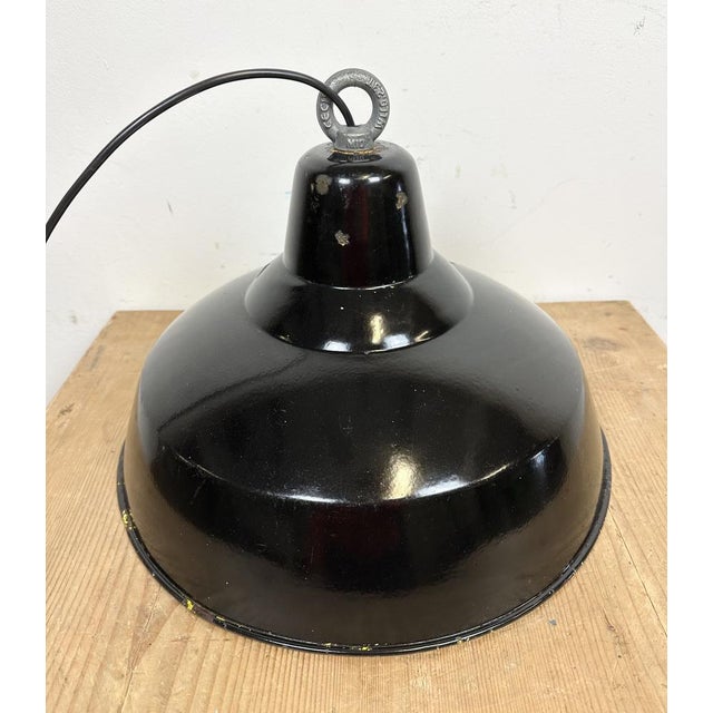 Industrial Black Enamel Factory Pendant Lamp with Iron Top, 1960s For Sale - Image 11 of 16