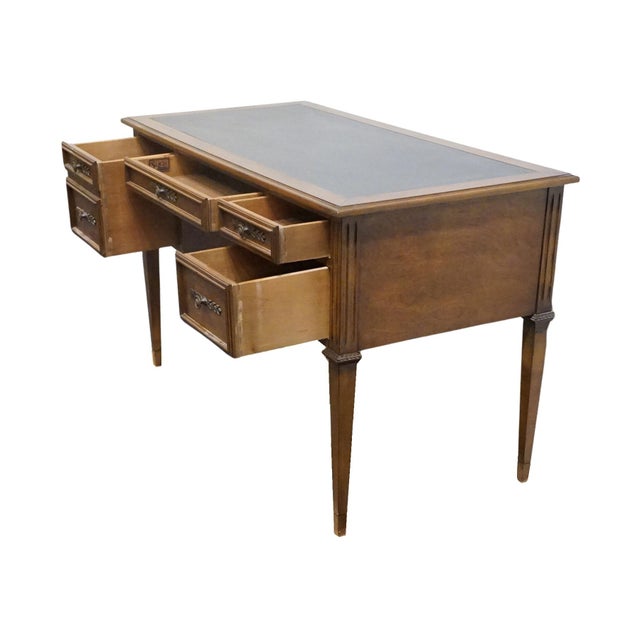 Wood Sligh Furniture Solid Walnut Italian Provincial 46" Writing Desk W. Tooled Leather Top For Sale - Image 7 of 12