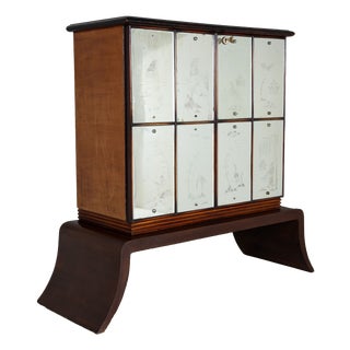 Art Nouveau Bar Cabinet in Wood and Mirror, 1930s For Sale