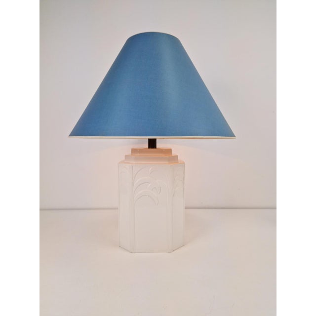 White Ceramic Palm Tree Table Lamp in the Manner of Serge Roche. In nice Vintage condition. There are some flea bites...