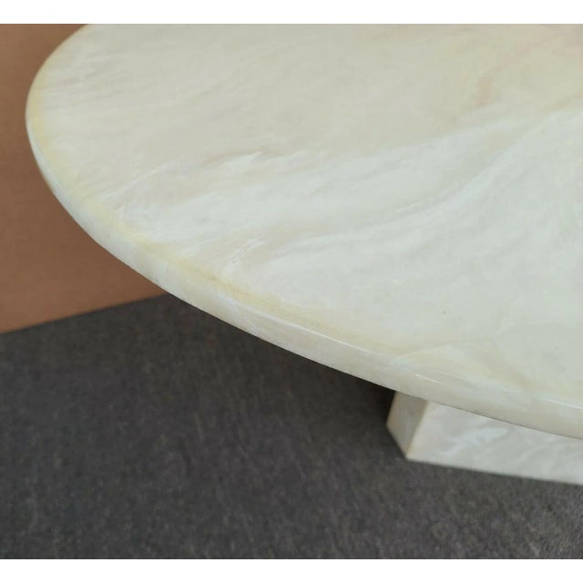 Light Yellow Vintage Mid Century Modern Solid Resin Faux Marble Oval Pedestal Dining Table For Sale - Image 8 of 13
