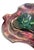 A sculptural Murano art glass footed bowl, hand-formed in a striking combination of emerald green, rose pink, and clear...