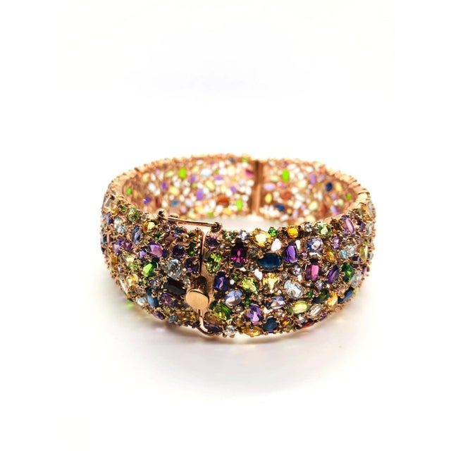 Bochic “Capri” Vintage Sapphire & Multi Gem Bangle Set In 18K Gold & Silver For Sale - Image 12 of 12