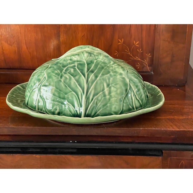 Great Bordallo Pinheiro Cabbage Majolica Dish With Cover For Sale - Image 4 of 8