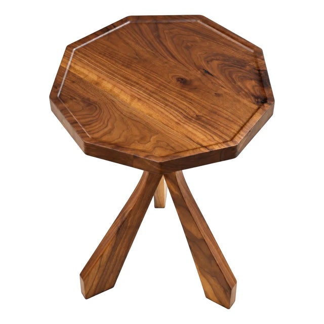 Walnut Nonagonal Side Table With Tripod Base by Michael Maximo For Sale