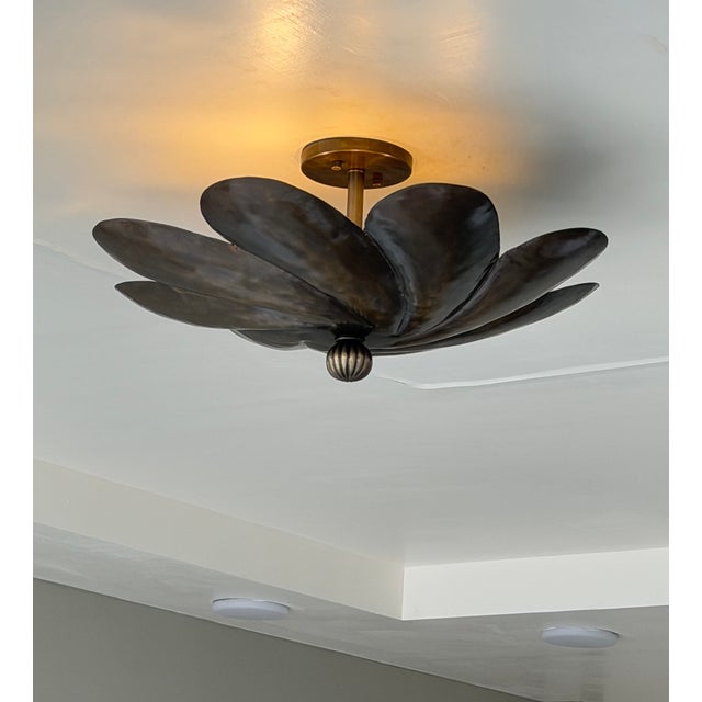 Handmade Brass Flower Flush Mount Ceiling Light For Sale - Image 4 of 9